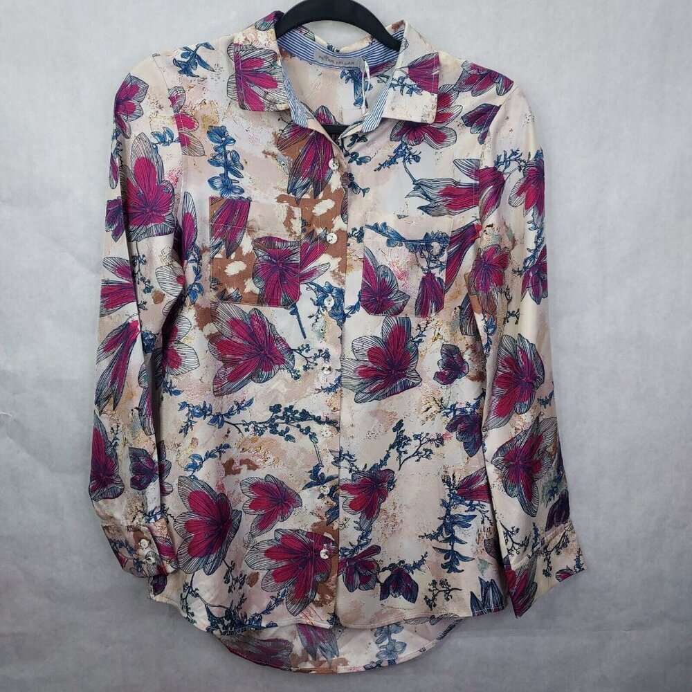 Peter Millar Button Up Silk Shirt Women's S Pink Floral Long Sleeve Blouse NEW